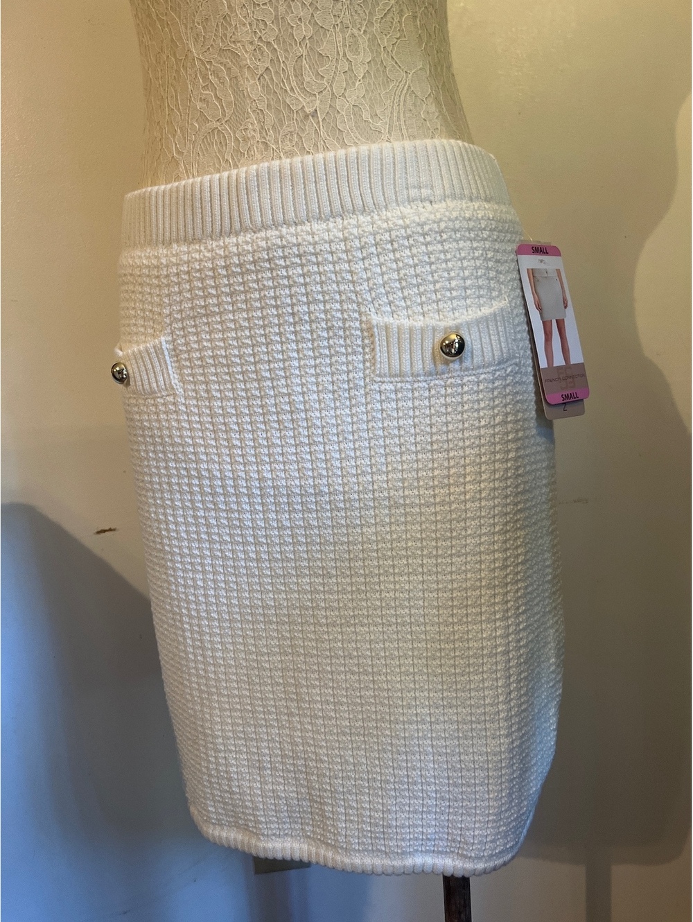 French Connection Women's Cream Knit Sweater Skirt Small